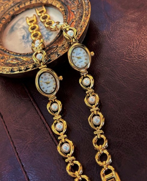1шт Французький модний елегантний жіночий кварцовий наручний годинник з перловим ремінцем, водонепроникний 30м, овальний, для повсякденного носіння та свят
