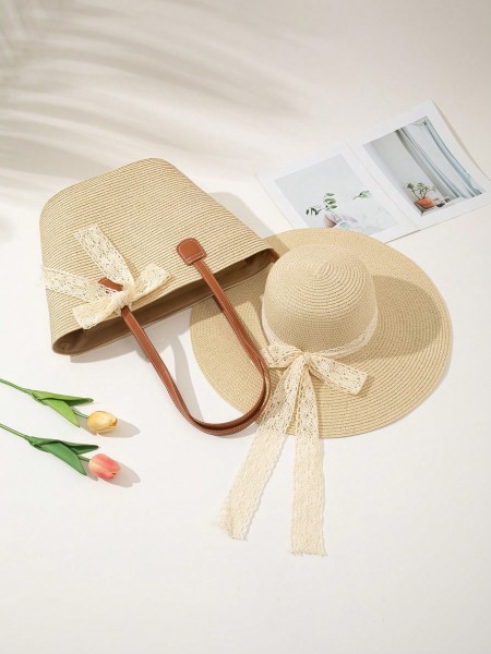 1 Straw Hat + 1 Bag, Vacation Casual Set