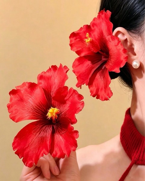 2pcs Clips para el Cabello de Flor de Hibisco Elegantes de Alta Gama para Mujeres