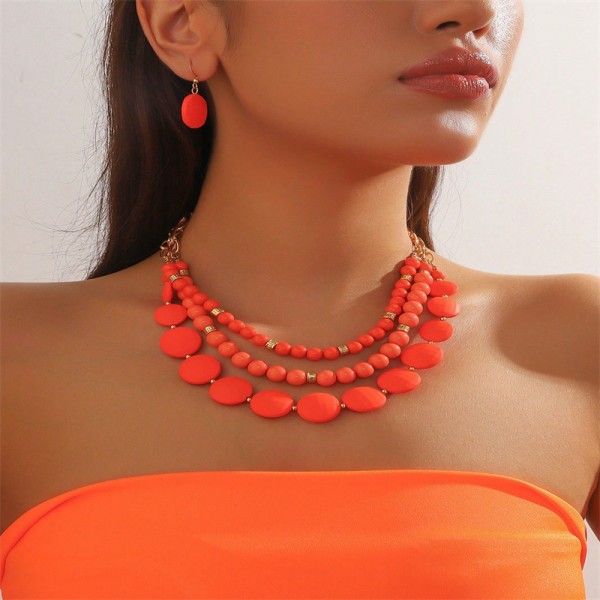 Bohemian Beach Travel Vacation Multi-Layer Necklace And Earrings