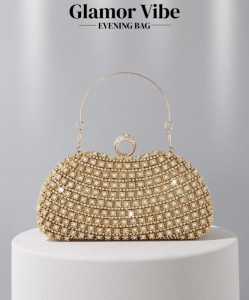 Bolsa Clutch de Luxo com Cristal e Gema, Carteira de Pulso Elegante e Brilhante
