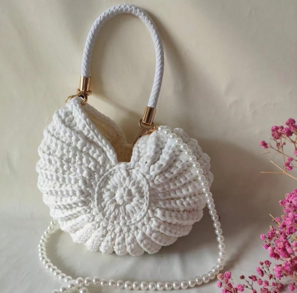 Bolsa de Concha Minimalista Fashionable Tecida à Mão, Branca, Bolsa de Palha