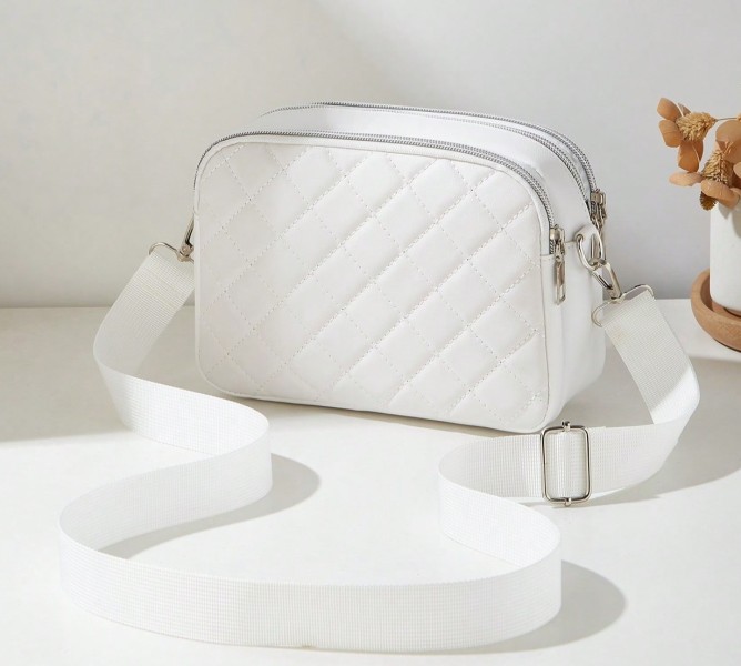 Bolsa Transversal de Ombro com 4 Zíperes, Moda Nova com Carta, Ponto Diamante Quilted, Multi-Camadas para Mulheres