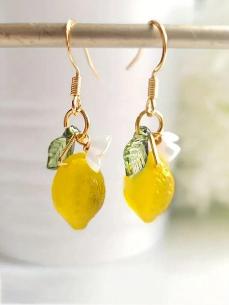 Boucles d'oreilles pendantes feuille de citron et fleur
