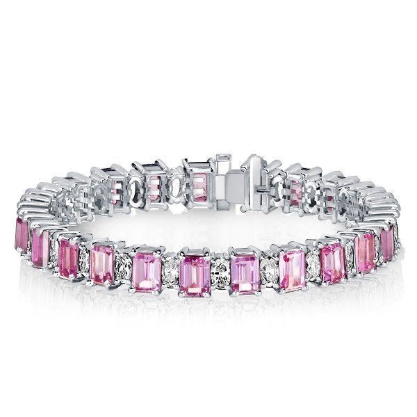 Bracelet Italo pierres blanches et roses taille émeraude