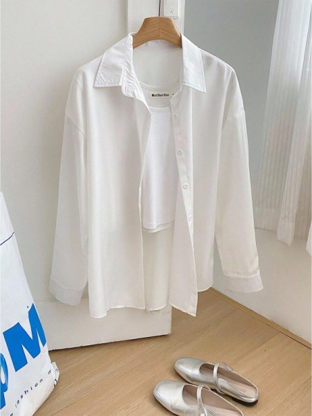 Camisa holgada de manga larga casual