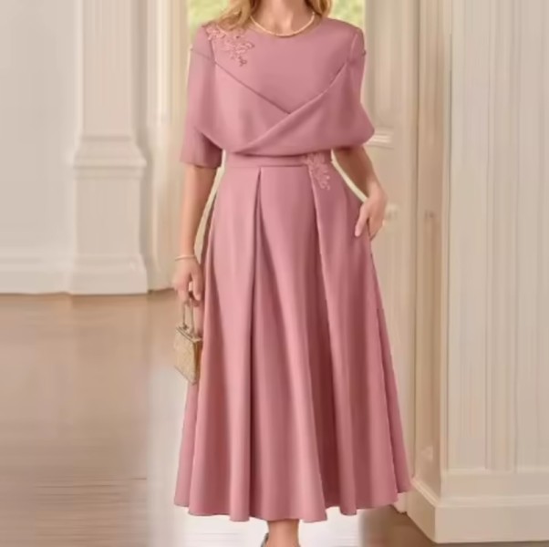 Elegant Short Sleeve Waist-Cinching Dress Fashionable