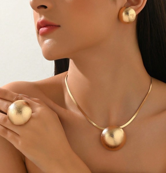 Ensemble Bijoux Style Métal, Collier, Boucles d'Oreilles, Bague