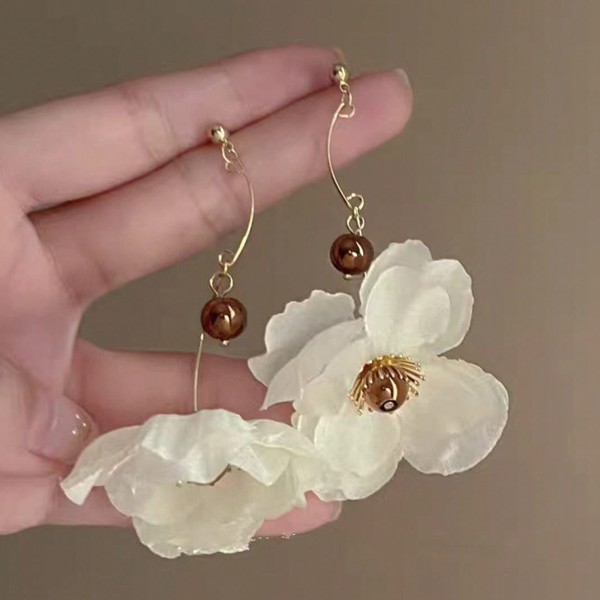 Fairy Sweet Fresh White Fabric Camellia Earrings