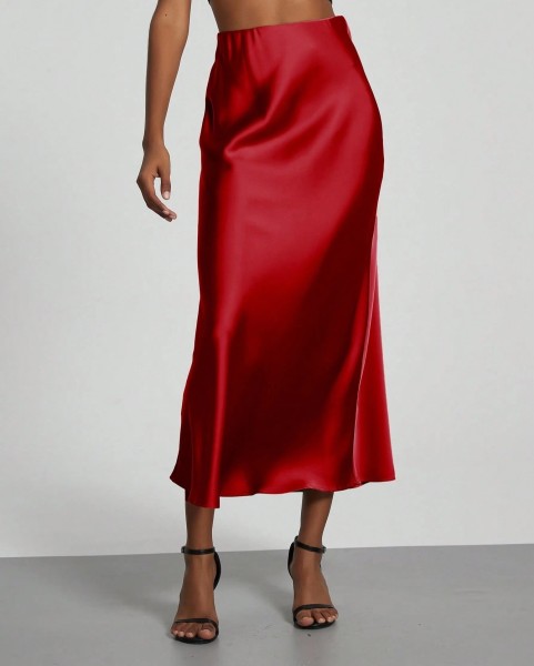 Falda Maxi de Textura Elástica para Mujer Se-Helo - Rojo