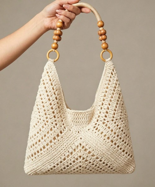 Fashion Wooden Bead Handle Bag