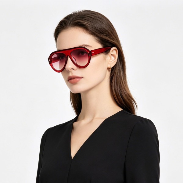 Gafas Ópticas Retro Ovaladas de Aviador en Rojo Vino