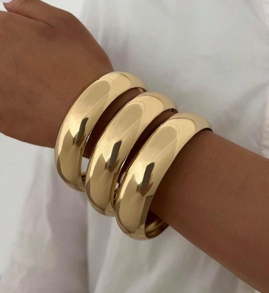 Gold Bangle Bracelets For Women, 14k Gold Plated Large Stackable Bangles Set