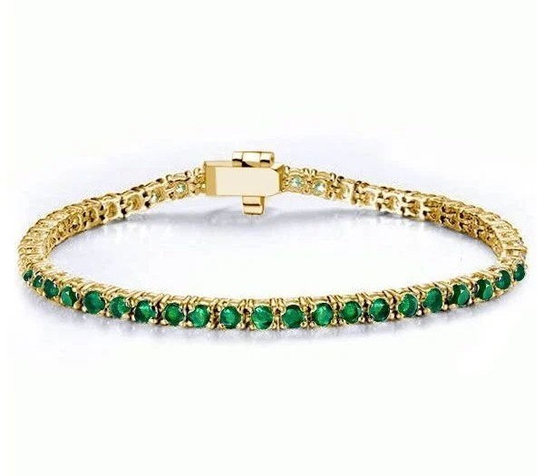 Italo Golden Round Cut Emerald Tennis Bracelet For Women