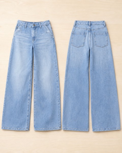Jeans Casuales Rectos de Pierna Ancha Elásticos Destruidos Nuevos para Mujer