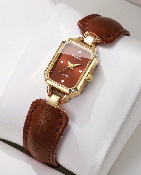 Montre-Bracelet Quartz Femme Minimaliste à Cadran Carré Cristal, Classique Élégante