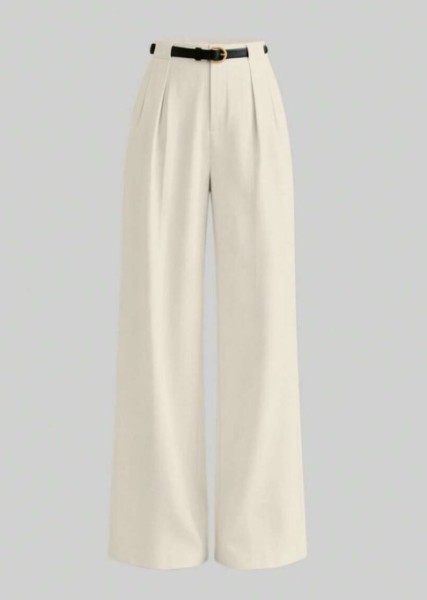 Pantalones Rectos Elegantes de Oficina de Color Sólido de Cintura Media con Cinturón Primavera