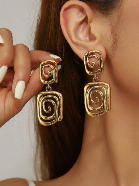 Pendientes Colgantes de Metal Hueco Geométrico Asimétrico para Mujeres
