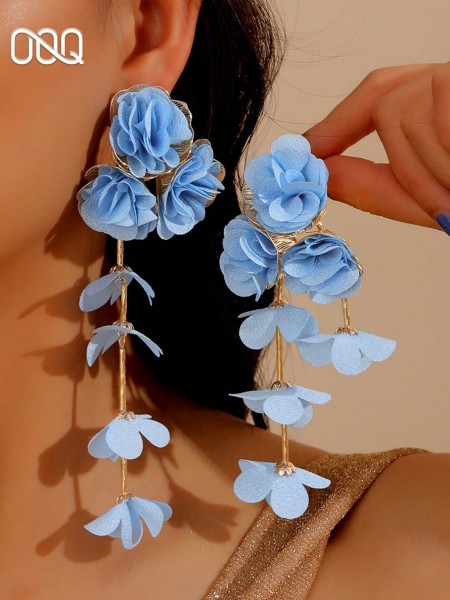 Pendientes de Borla con Flor de Chifón de Diseño Dulce Exagerado Estilo Vacaciones de Verano Niche