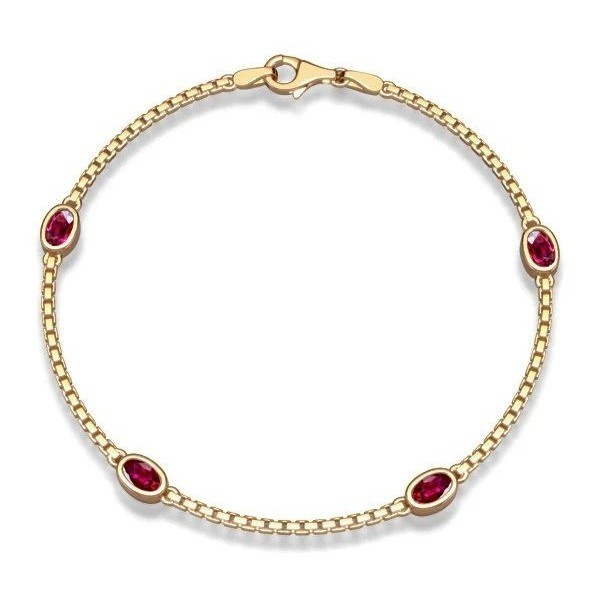 Pulsera de Cadena Italo de 1.5 MM con Engaste Bezel y Rubí Corte Ovalado para Mujer