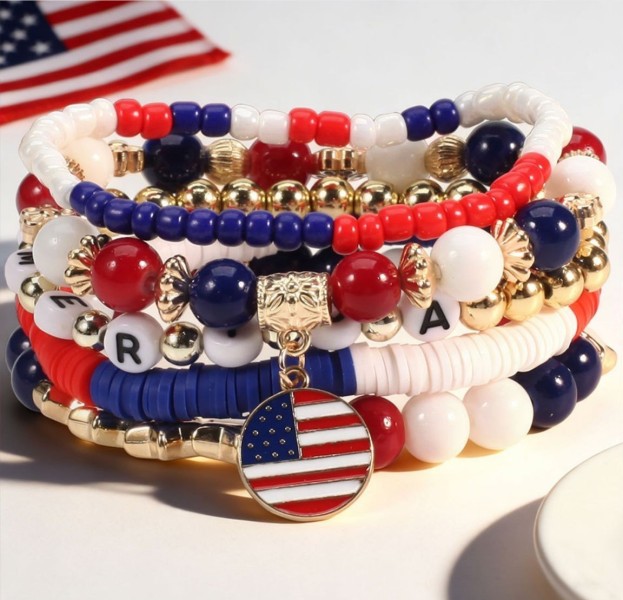 Pulsera multicapa con corazón de libertad, hexagrama y estrella de América 250