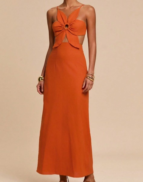 Robe Dos Nu à Bretelles Pétales Chic Élégante Orange Brûlé Travachic