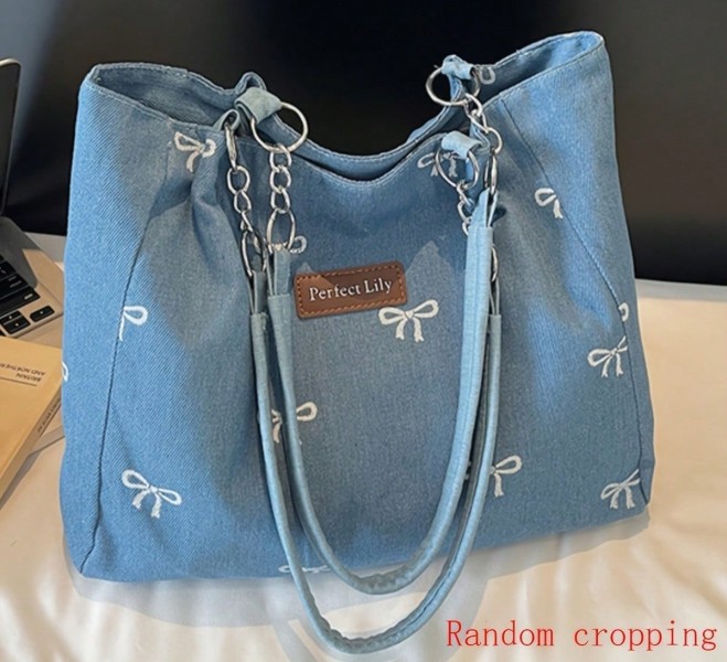 Sac à bandoulière avec nœud brodé, sangle à chaîne fixe - Sac à main mode décontracté
