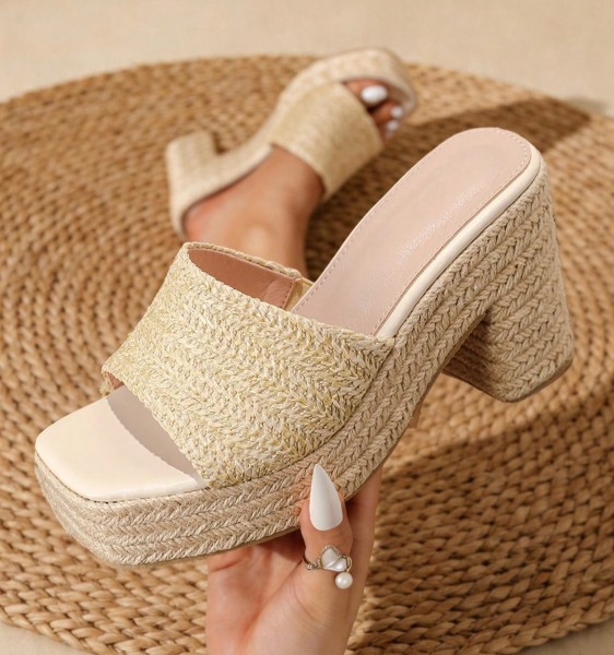 Sandales Espadrilles en Raphia à Talon Épais