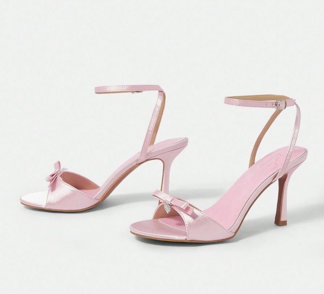 Sandalias de Tacón Alto de Satén Rosa Más Chic
