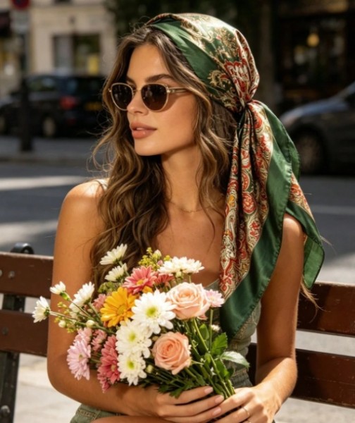 Silk Scarf with Retro Print