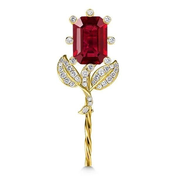 Spilla a Spillo Vintage Fiore Taglio Smeraldo Rubino Zaffiro