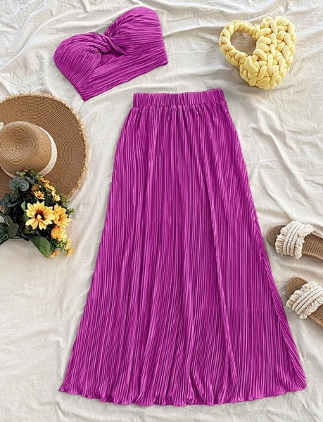 Tenue Deux Pièces Jupe Longue Magenta, Été, Décontractée, Vacances
