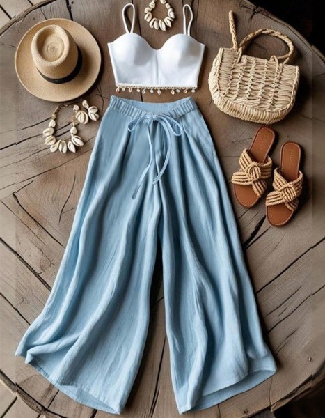 Vacation Casual Loose Pants 2 Pieces Set