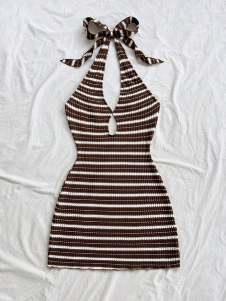Vestido de Verano de Mujer Marrón a Rayas