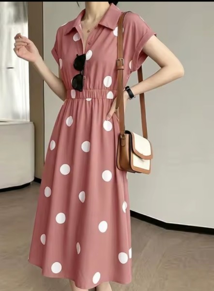 Vestido Midi Casual de Bolinhas para Mulheres