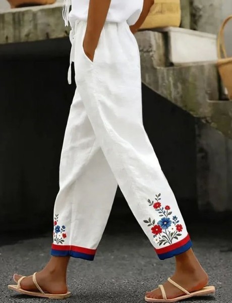 Women Floral Long Pants Casual