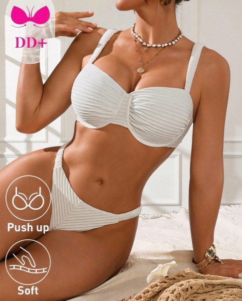 Women's All White Cute Summer Bikini Set