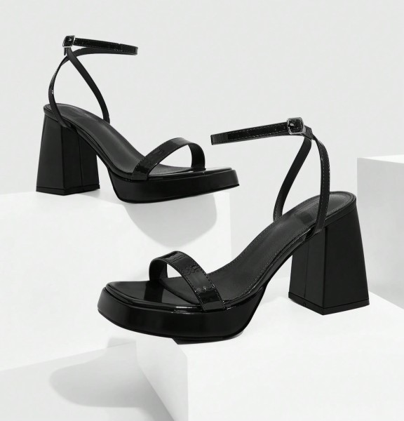Women's Shoes Are Fashionable And Sexy, Black Thick High-Heeled Sandals