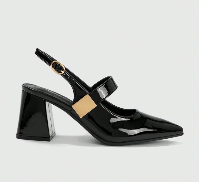 Women Shoes Pointed Thick High Heel Black