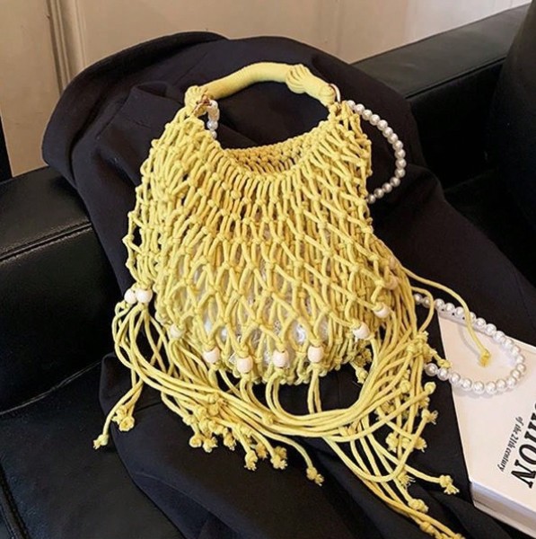 Woven Hollow Bag Yellow Bohemian Tassel Bag