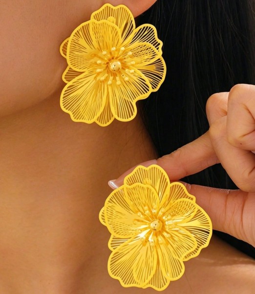 Yellow Hollow Flower Earrings