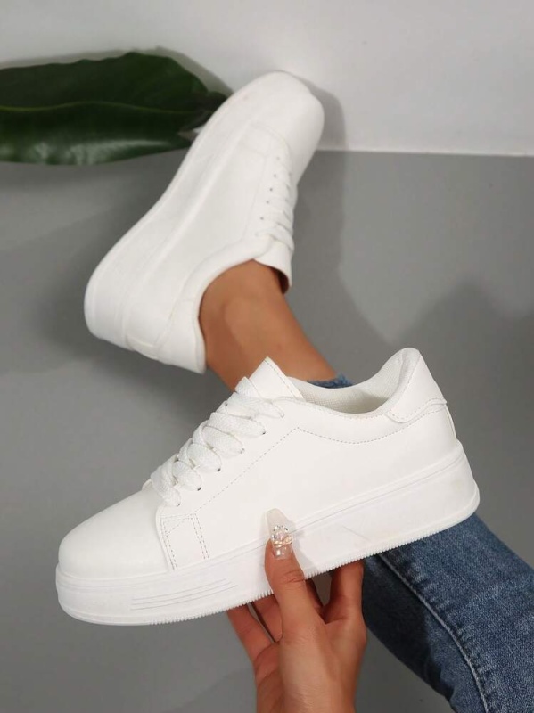 2025 İlkbahar Yeni Kadın Beyaz Kalın Taban Kaykay Ayakkabıları, Moda Çok Yönlü Nefes Alabilir Sneakers, Casual Ayakkabılar Ins Stili