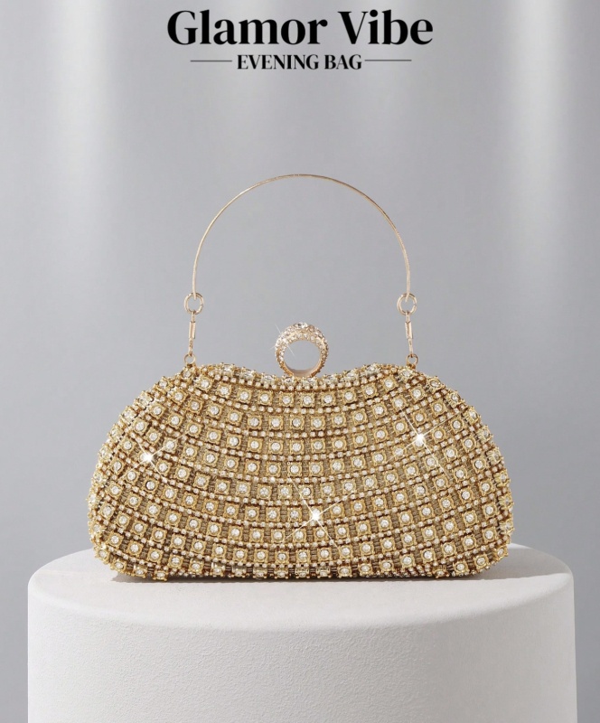 Bolso de Mano Clutch de Cristal y Piedras Preciosas de Lujo, Billetera Elegante Brillante para Muñeca