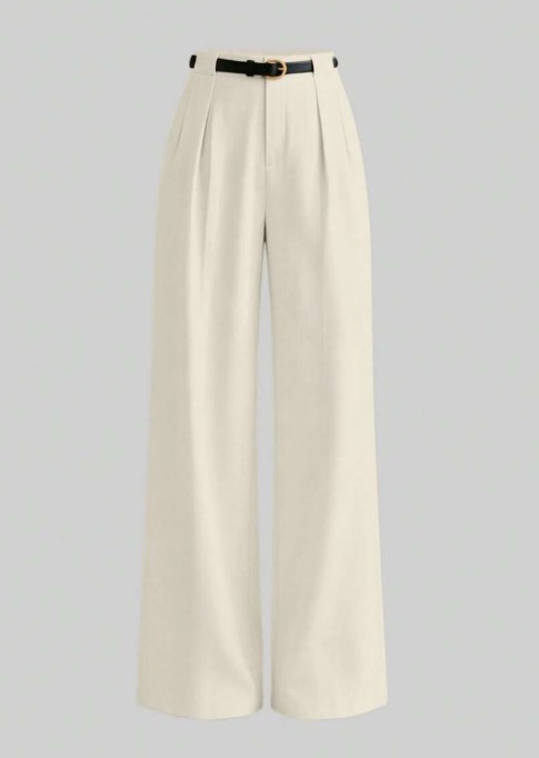 Mid Waist Solid Color Elegant Office Straight Pants With Belt Spring