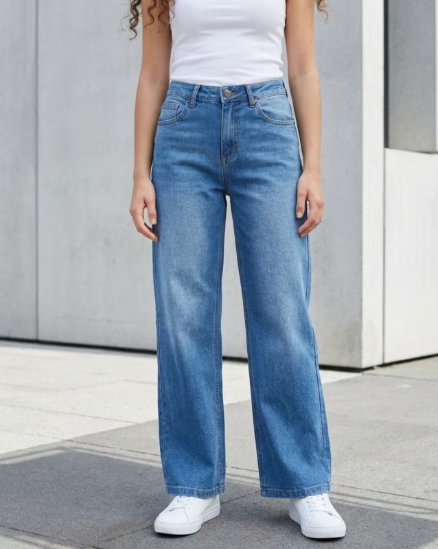 Mid-Wash Straight Jeans