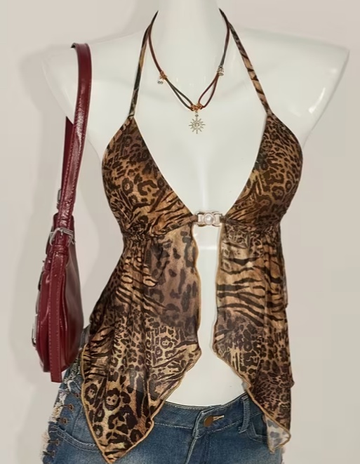 top vintage con stampa leopardata