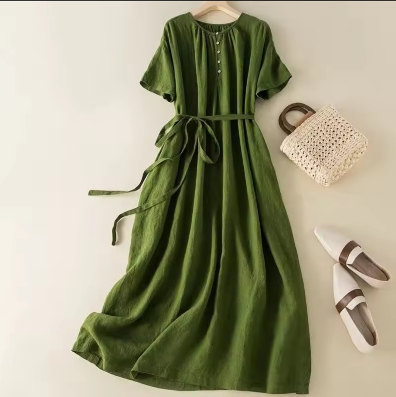 Vestido Casual Cómodo de Verano para Mujer de Talla Grande Algodón Lino Moda Oficina Dama Nueva Llegada Tendencia Transpirable