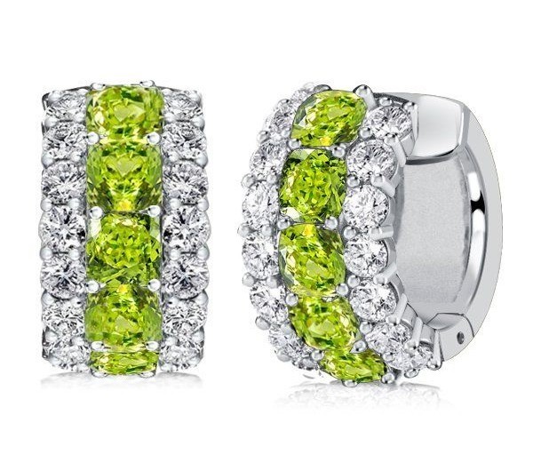 Серебряные серьги-кольца Italo с огранкой cushion cut из перидота для женщин