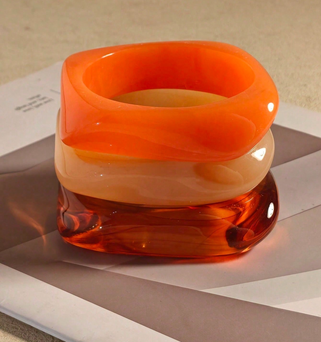 3pcs Square Resin Amber & Orange Bracelets