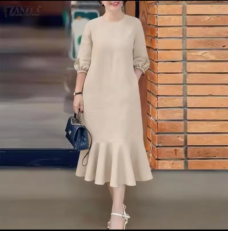 Abiti A-Line da Ufficio Primaverili Donna Scollo O Manica 3/4